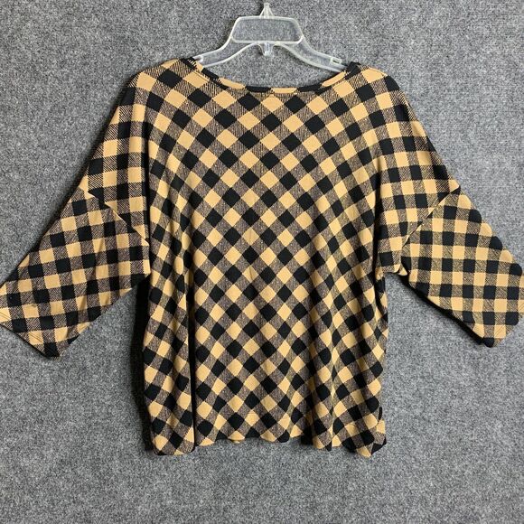 J Jill Check Crop Top Woman Tan  Black Drop Shoulder 3/4 Sleeve Soft Modal Blnd - Picture 7 of 14
